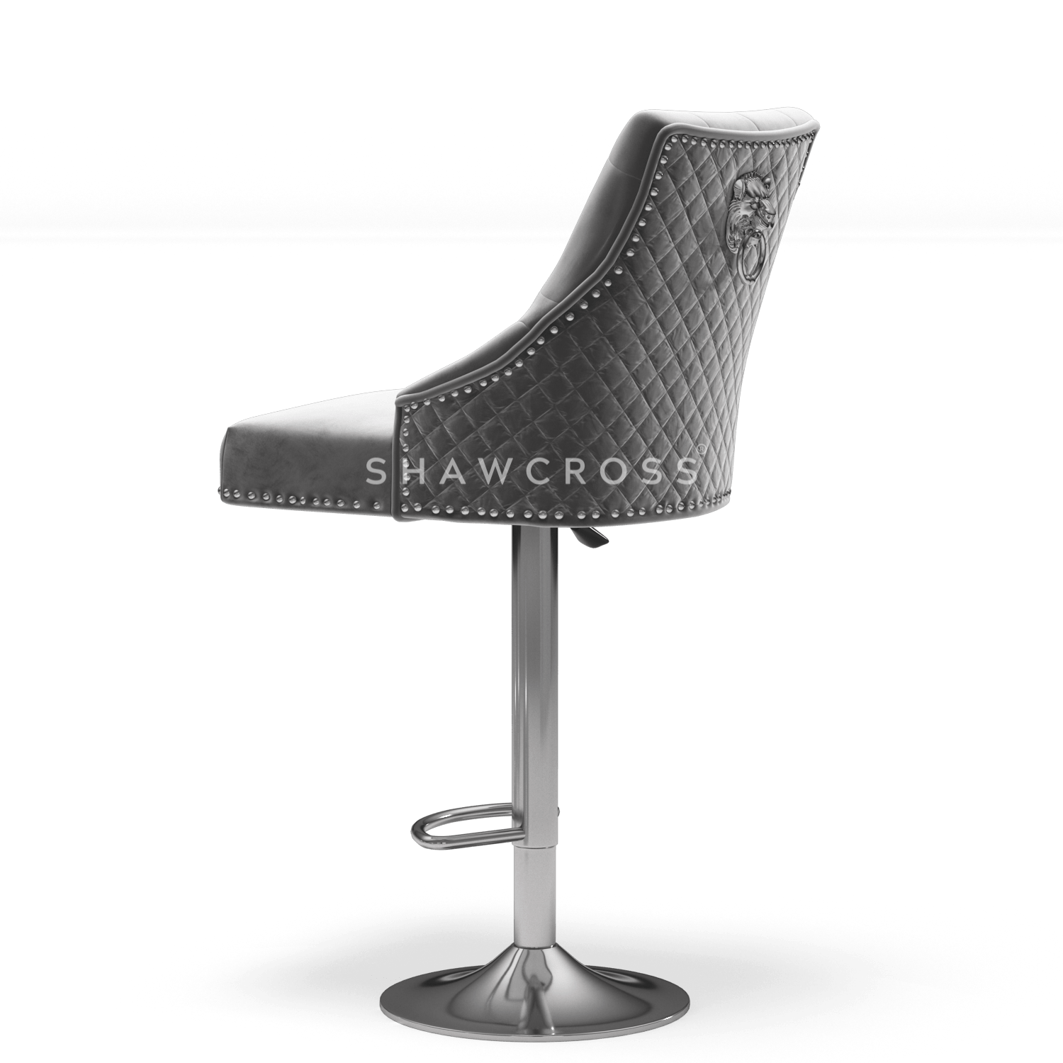 Bentley Quilted Knocker Bar Stool In Grey Velvet