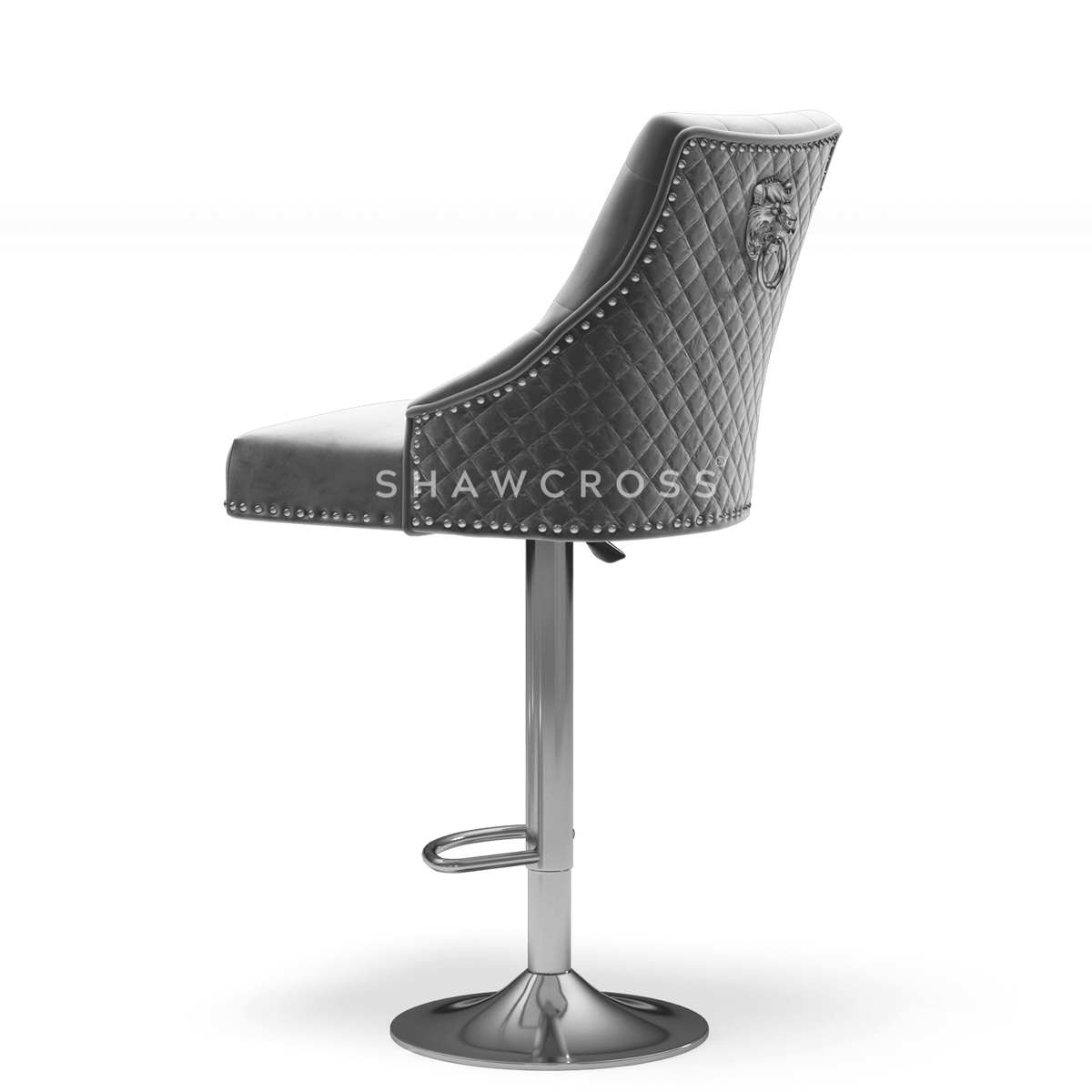 Bentley Quilted Knocker Bar Stool In Grey Velvet