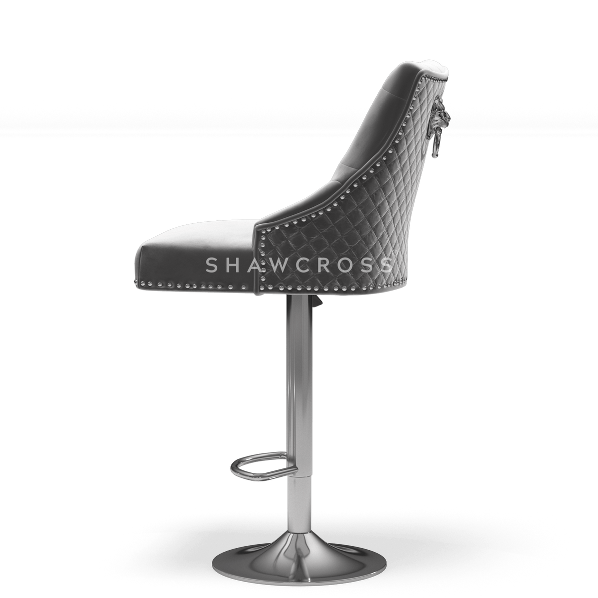 Bentley Quilted Knocker Bar Stool In Grey Velvet