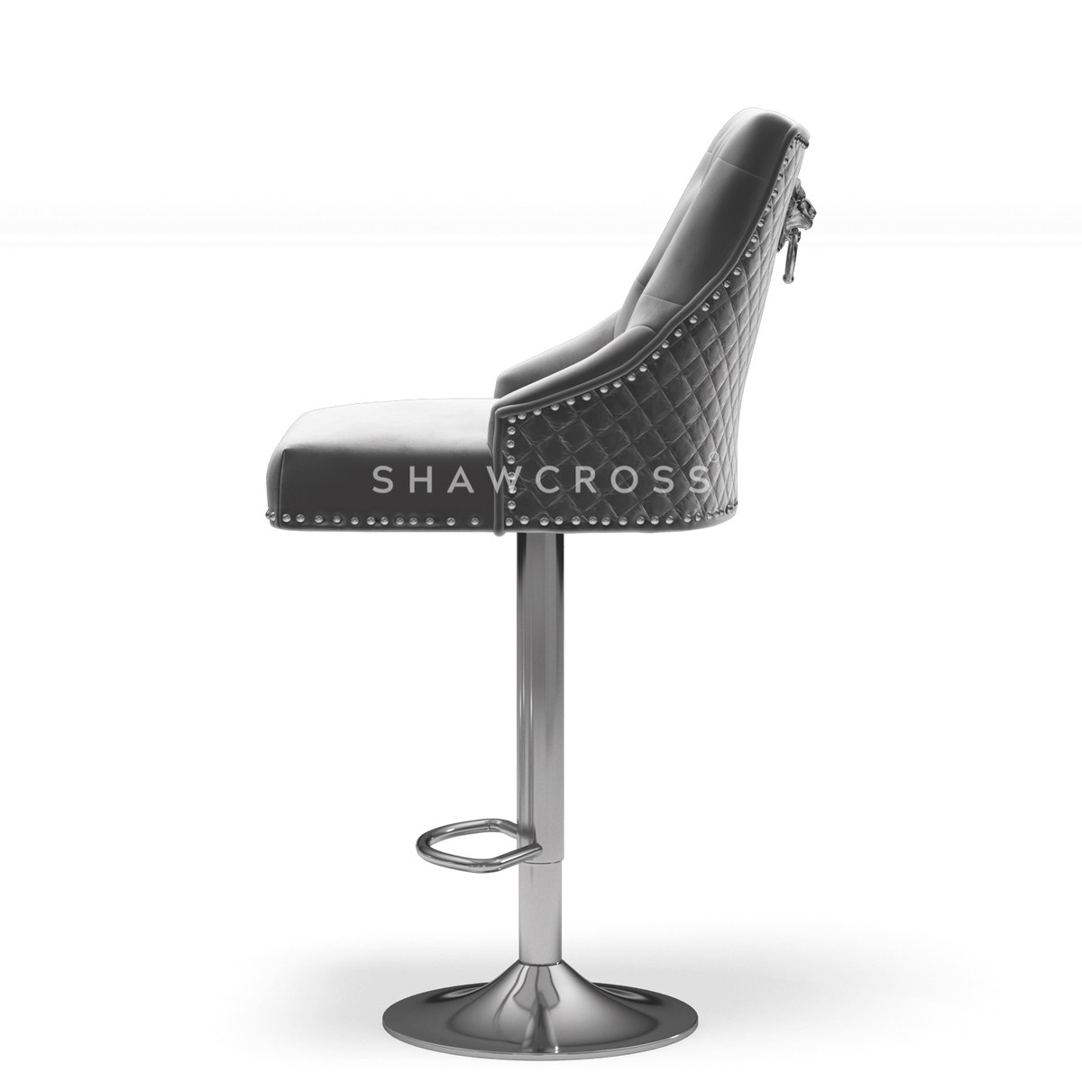 Bentley Quilted Knocker Bar Stool In Grey Velvet