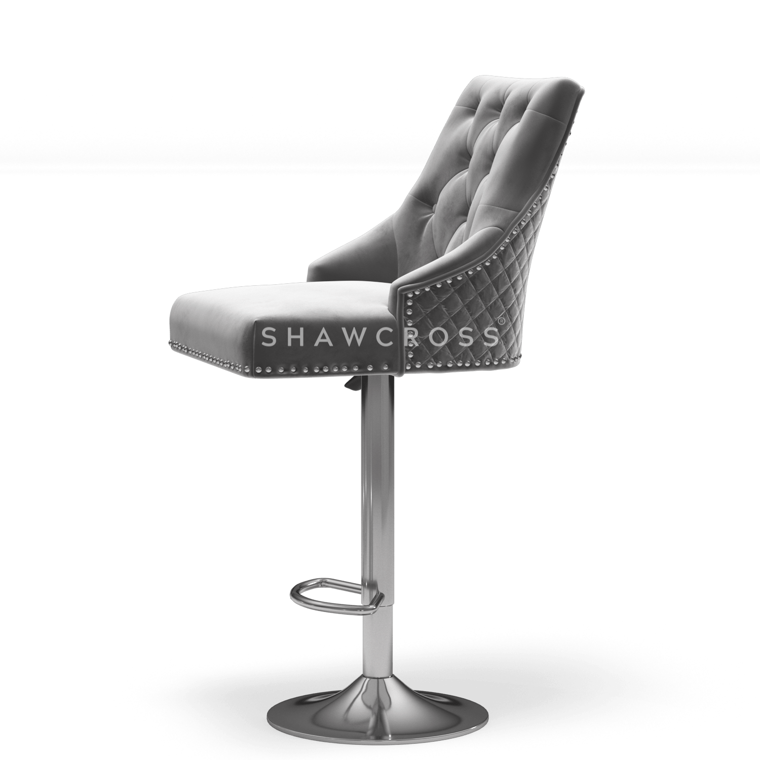 Bentley Quilted Knocker Bar Stool In Grey Velvet