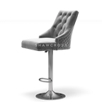 Bentley Quilted Knocker Bar Stool In Grey Velvet