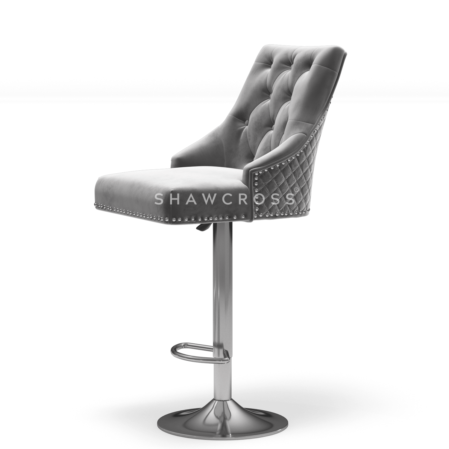 Bentley Quilted Knocker Bar Stool In Grey Velvet