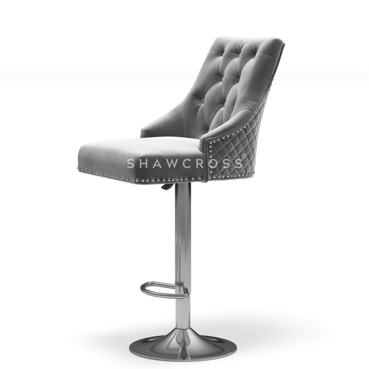Bentley Quilted Knocker Bar Stool In Grey Velvet