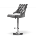Bentley Quilted Knocker Bar Stool In Grey Velvet