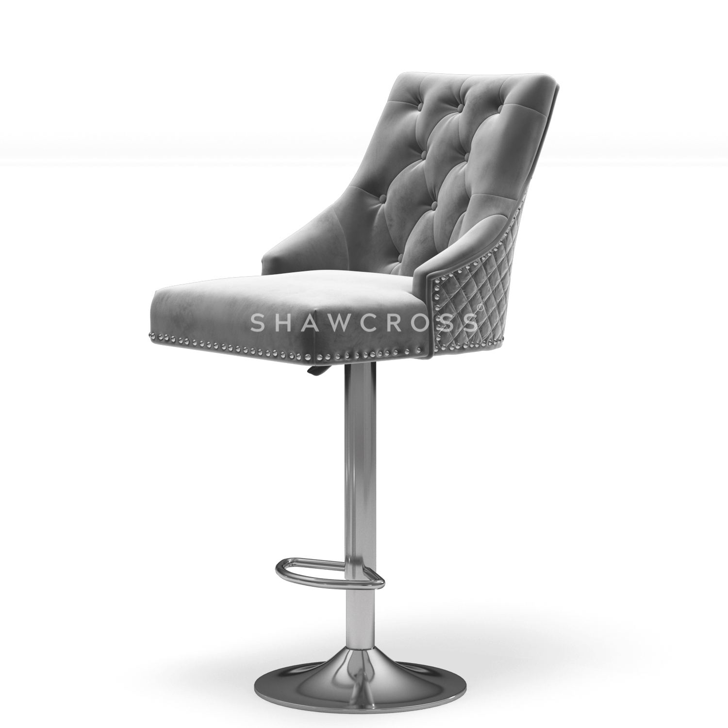 Bentley Quilted Knocker Bar Stool In Grey Velvet
