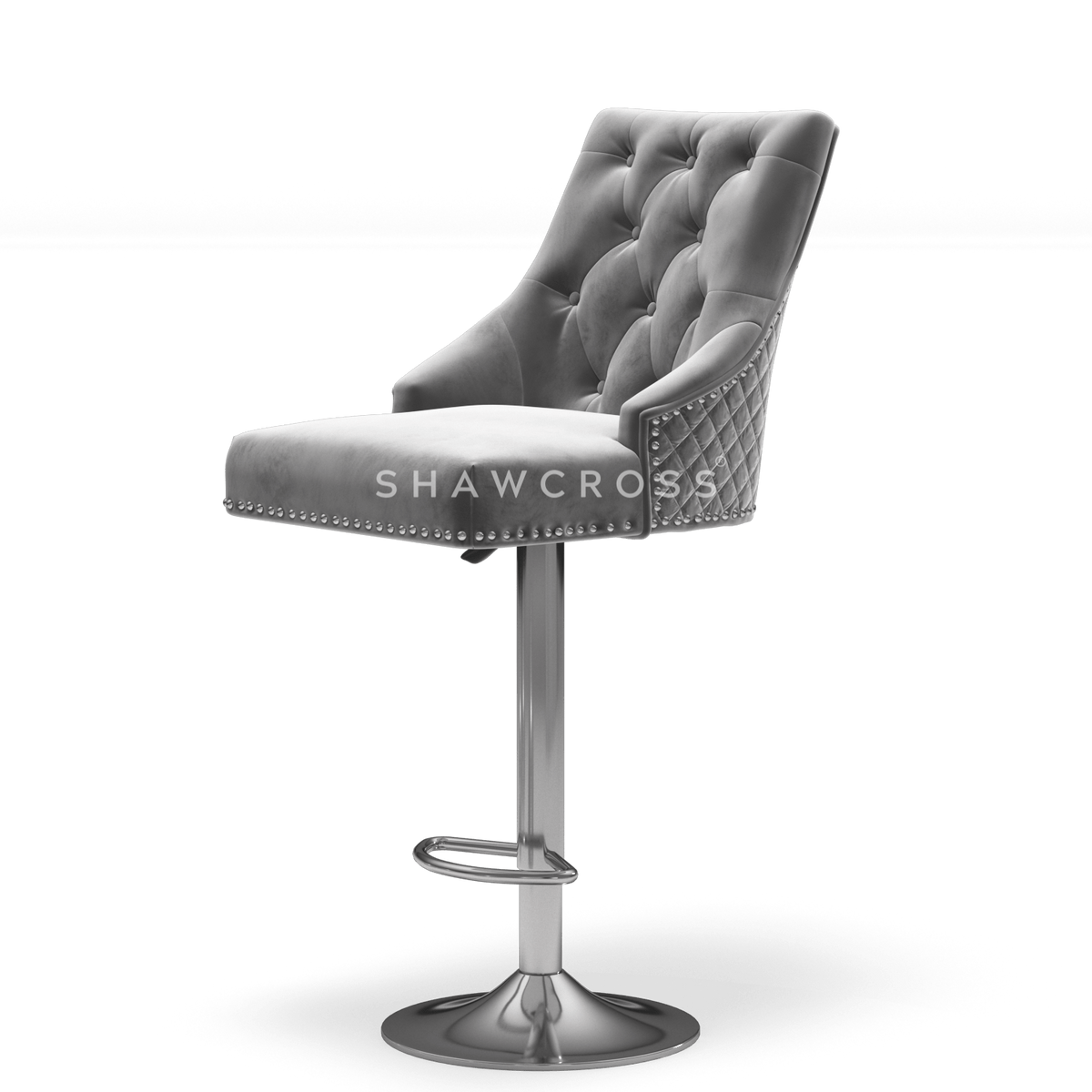 Bentley Quilted Knocker Bar Stool In Grey Velvet