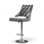 Bentley Quilted Knocker Bar Stool In Grey Velvet