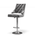 Bentley Quilted Knocker Bar Stool In Grey Velvet