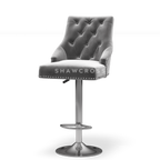 Bentley Quilted Knocker Bar Stool In Grey Velvet
