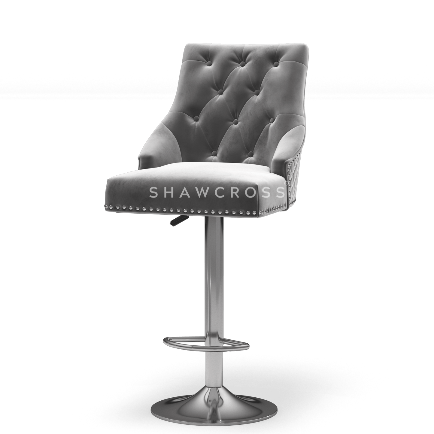 Bentley Quilted Knocker Bar Stool In Grey Velvet