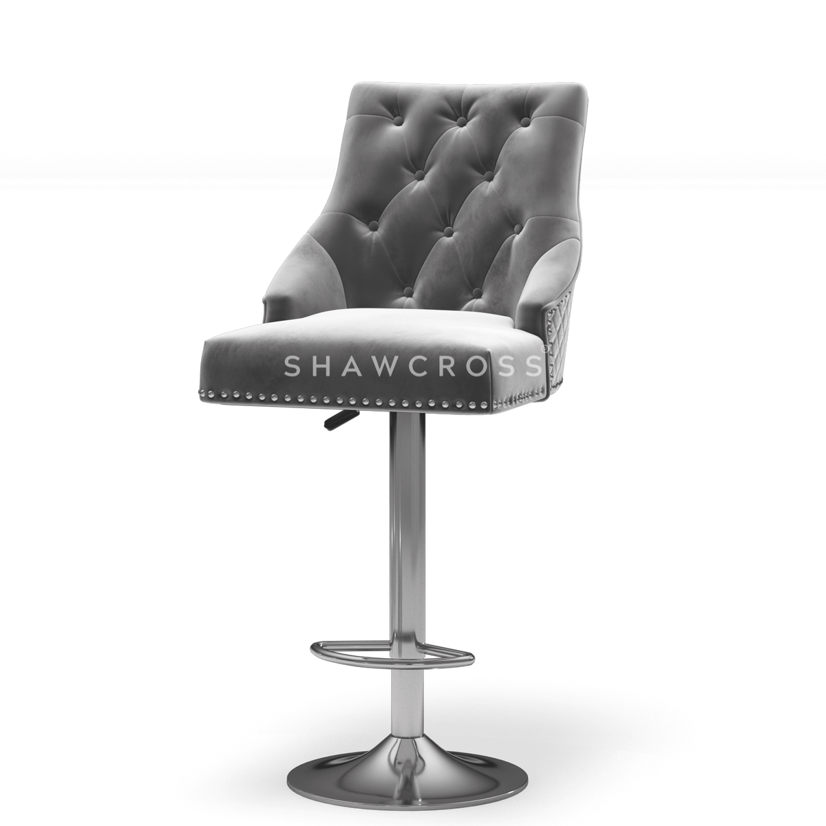 Bentley Quilted Knocker Bar Stool In Grey Velvet