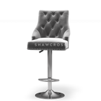 Bentley Quilted Knocker Bar Stool In Grey Velvet