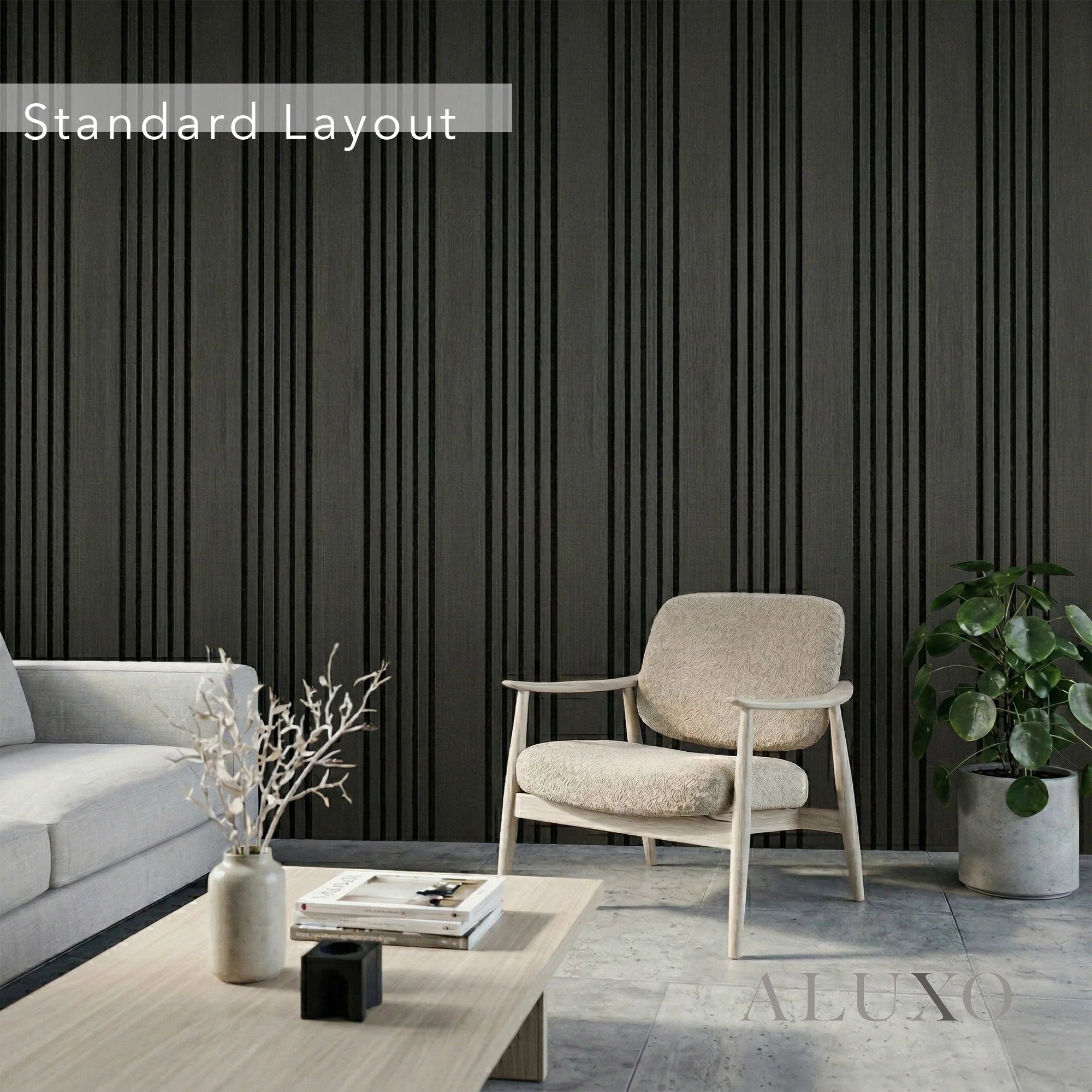 Panelux™ Pro Wide Random Rhythmic Slat Black Oak Wall Panels - 240cm x 30cm (Set Of 2)