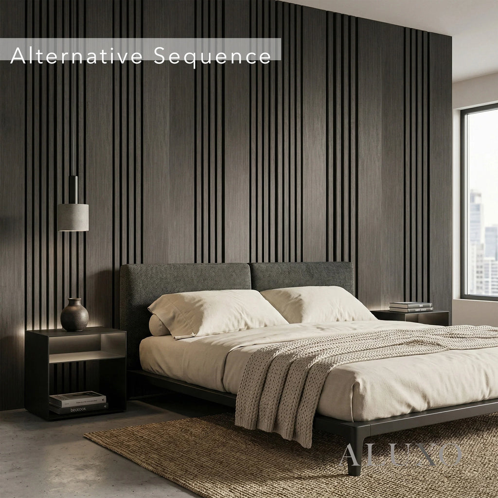 Panelux™ Pro Wide Random Rhythmic Slat Black Oak Wall Panels - 240cm x 30cm (Set Of 2)