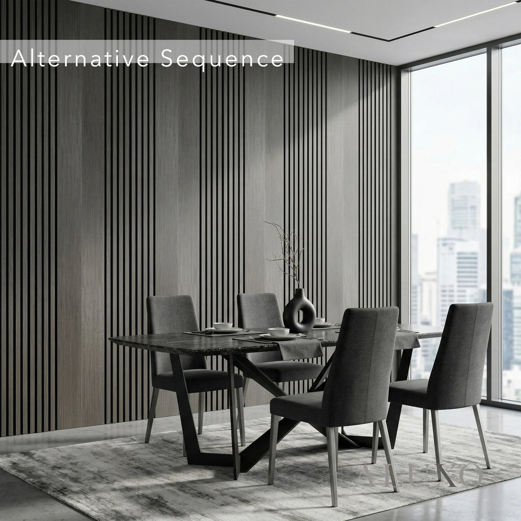 Panelux™ Pro Wide Random Rhythmic Slat Black Oak Wall Panels - 240cm x 30cm (Set Of 2)