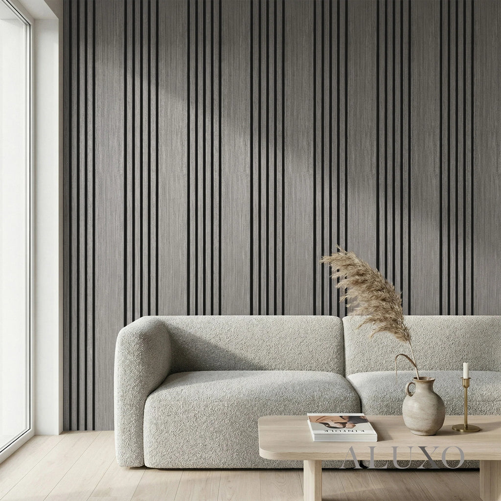 Panelux™ Pro Wide Random Rhythmic Slat Grey Oak Wall Panels - 240cm x 30cm (Set Of 2)