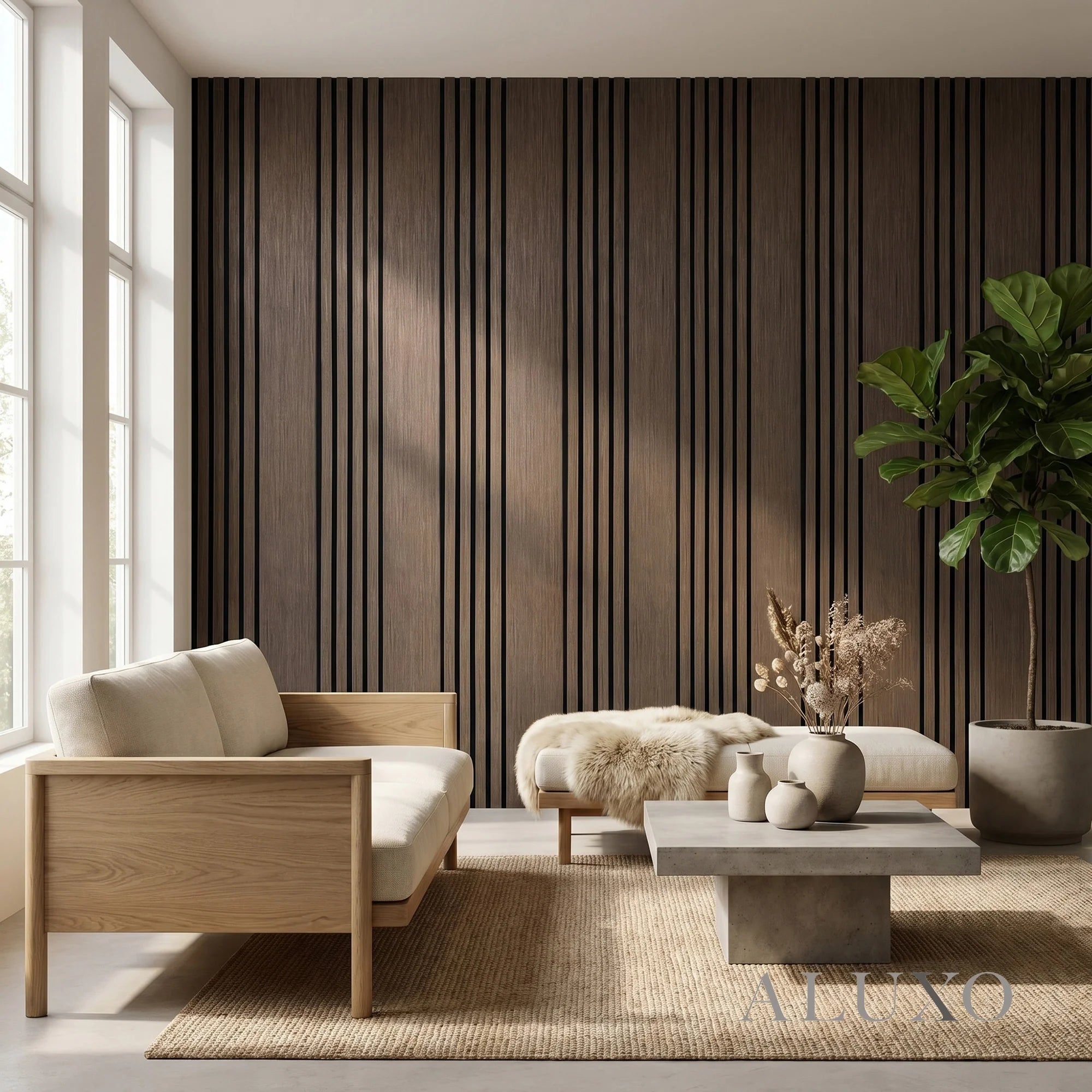 Panelux™ Pro Wide Random Rhythmic Slat Smoked Oak Wall Panels - 240cm x 30cm (Set Of 2)