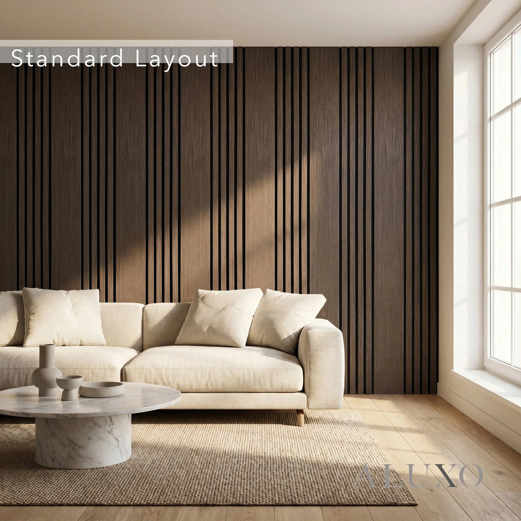 Panelux™ Pro Wide Random Rhythmic Slat Smoked Oak Wall Panels - 240cm x 30cm (Set Of 2)