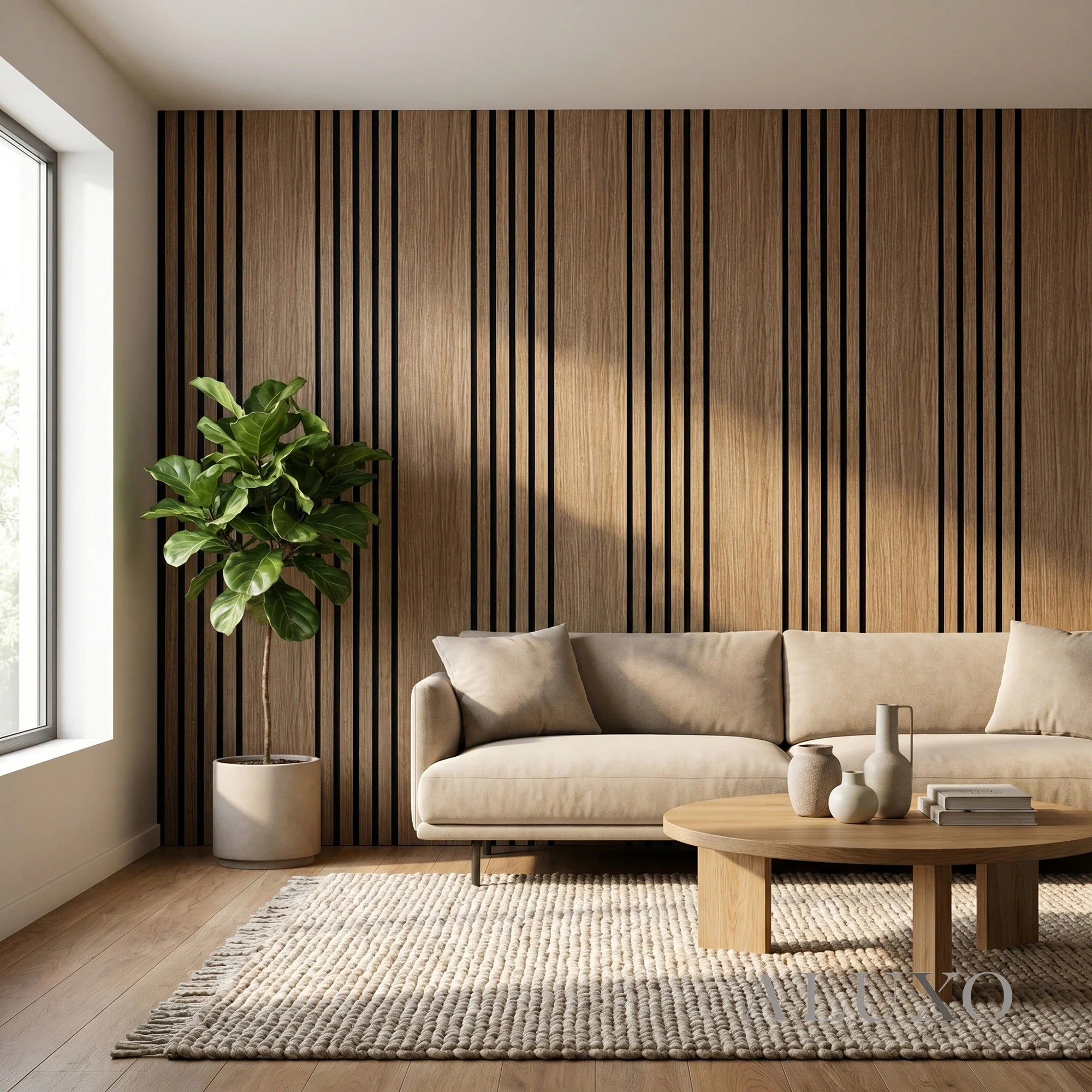 Panelux™ Pro Wide Random Rhythmic Slat Walnut Wall Panels - 240cm x 30cm (Set Of 2)