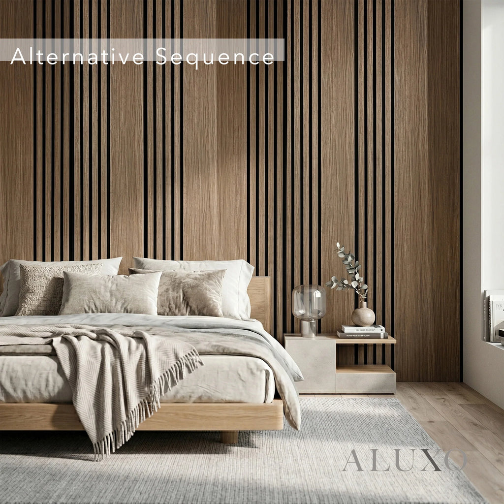 Panelux™ Pro Wide Random Rhythmic Slat Walnut Wall Panels - 240cm x 30cm (Set Of 2)