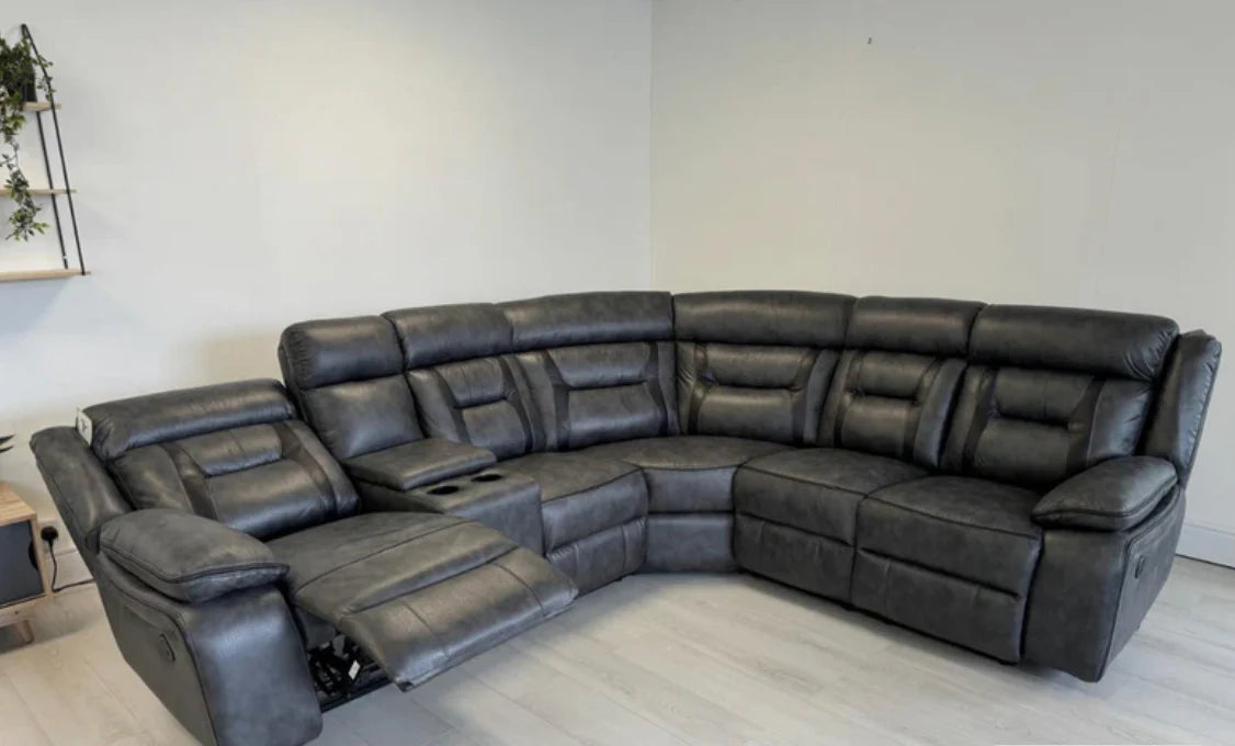SUPERNOVA ELECTRIC RECLINER SOFA CORNER - Tech Fabric Sofa GREY WITH BLACK TRIM