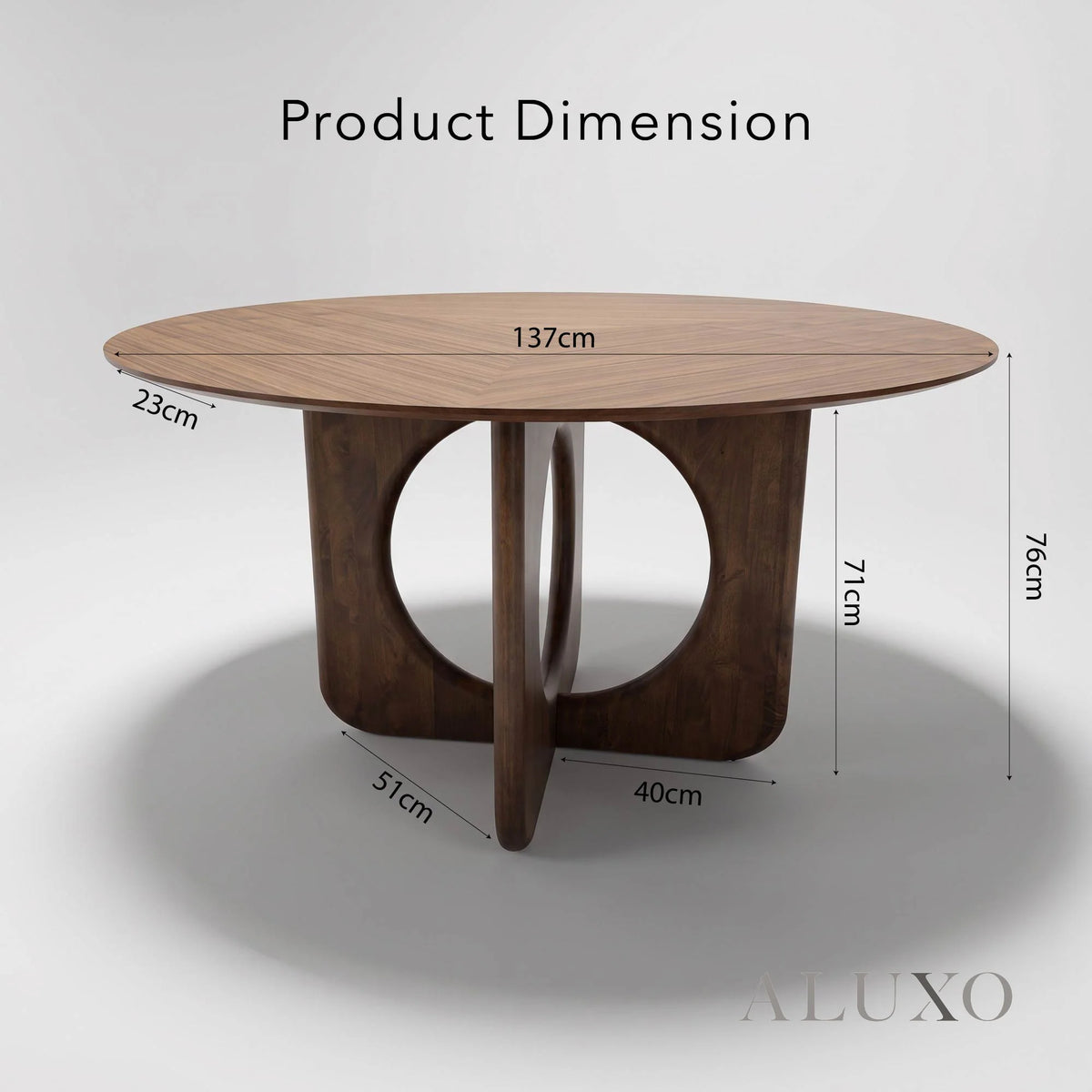 ALUXO® Remy 1.37m Round Walnut Dining Set – Ebony Sculptural Base Table with 4 Linus Oatmeal Bouclé Chairs