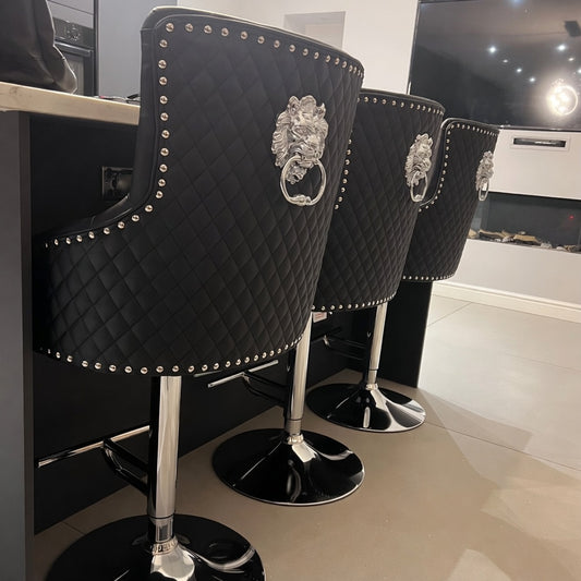 Bentley Black leather Quilted Knocker Bar Stool
