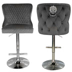 Pair of Lewis Knocker Back Bar Stools In Plush Grey Fabric