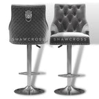 Bentley Quilted Knocker Bar Stool In Grey Velvet