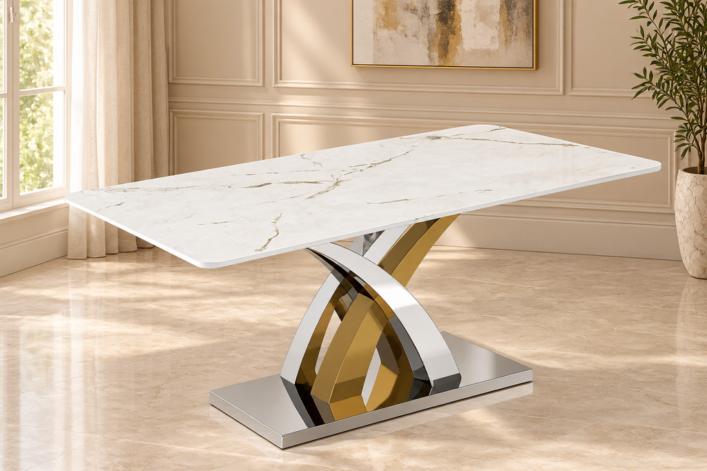 Lucy Marble Dining Table Gold Leg and Silver leg