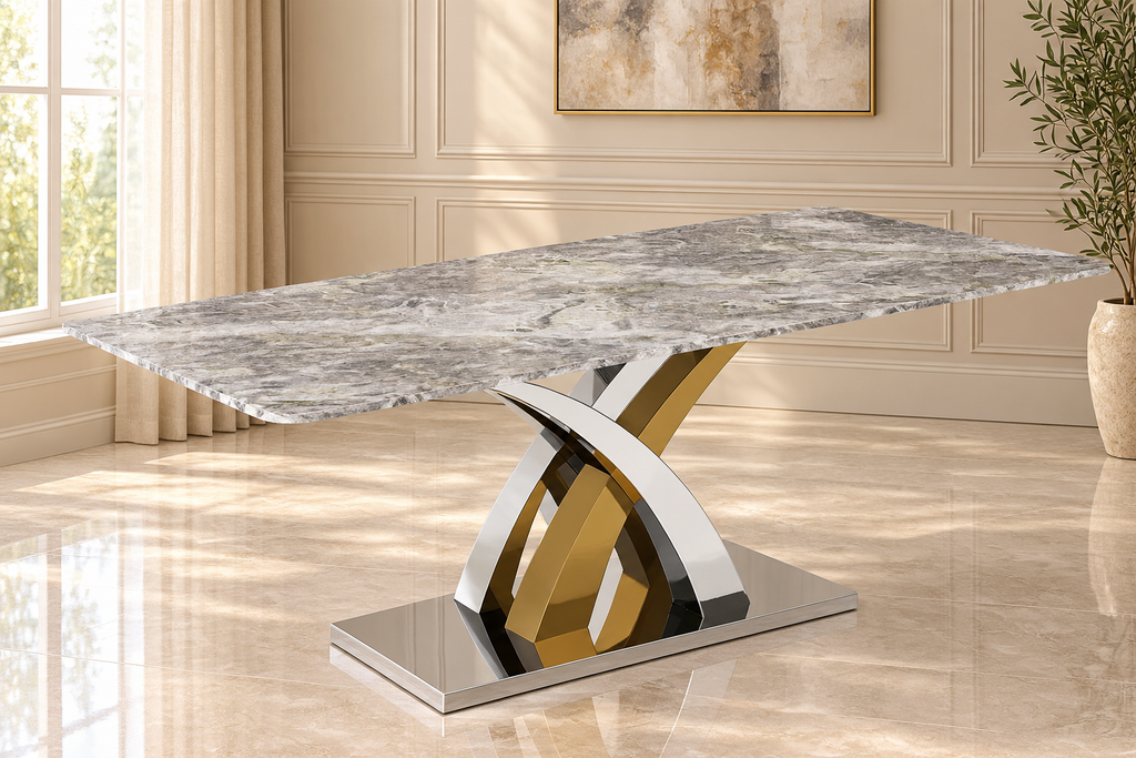 Lucy Marble Dining Table Gold Leg and Silver leg