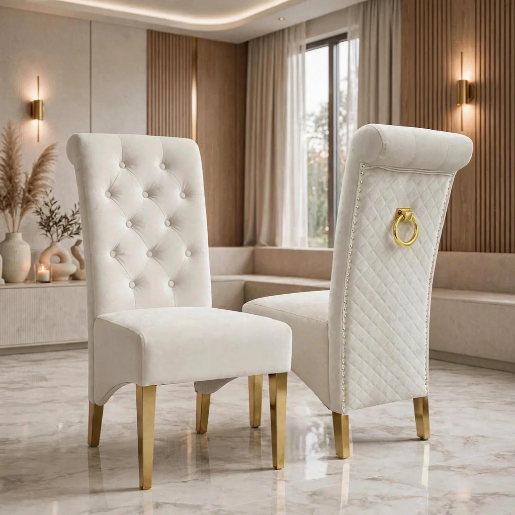 Pair Of 2 Sofia Cream & Gold Knocker Dining Chair