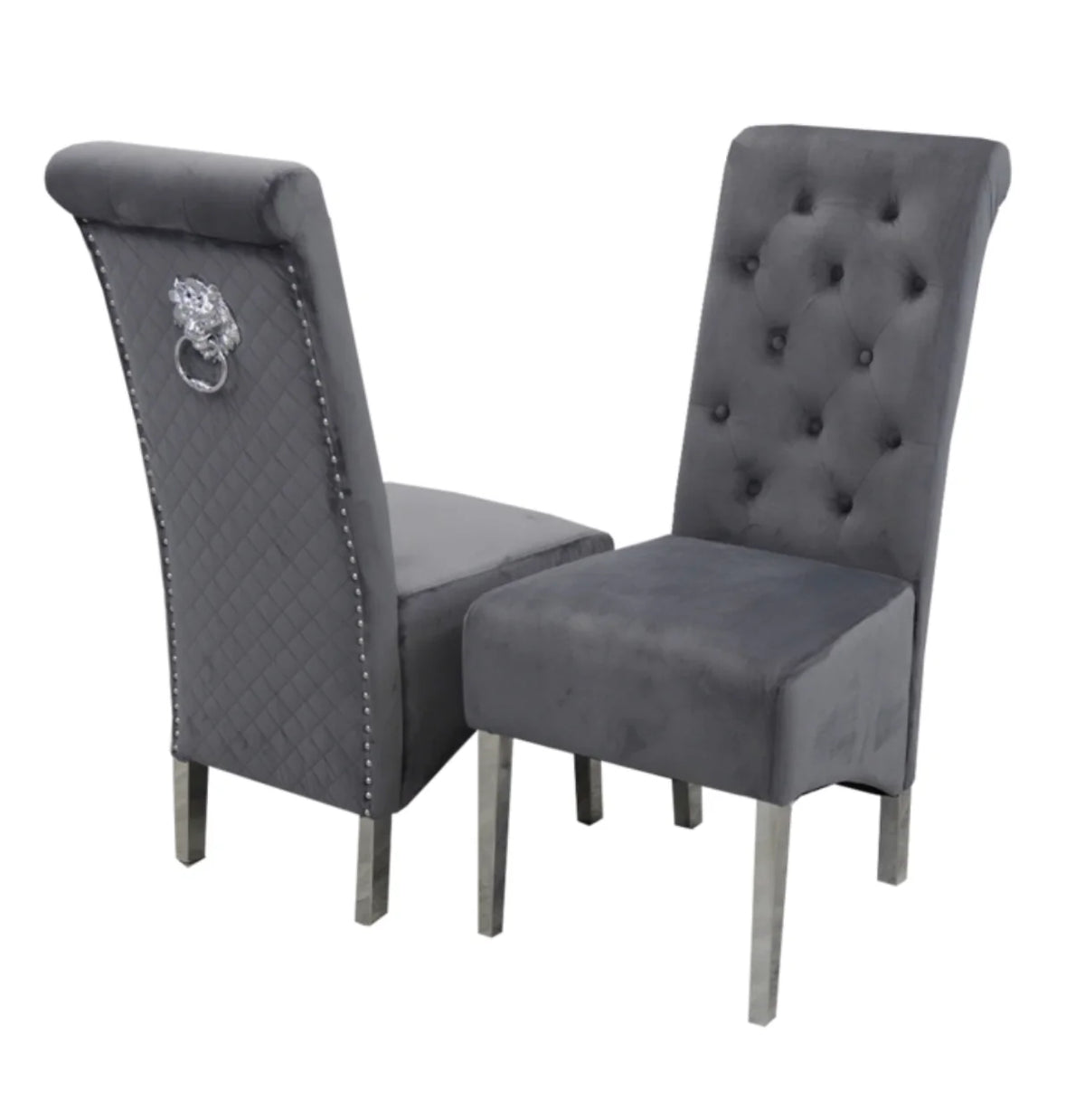 Pair of 2 Sofia Dark Grey Lion Knocker Luxury Dining Chair