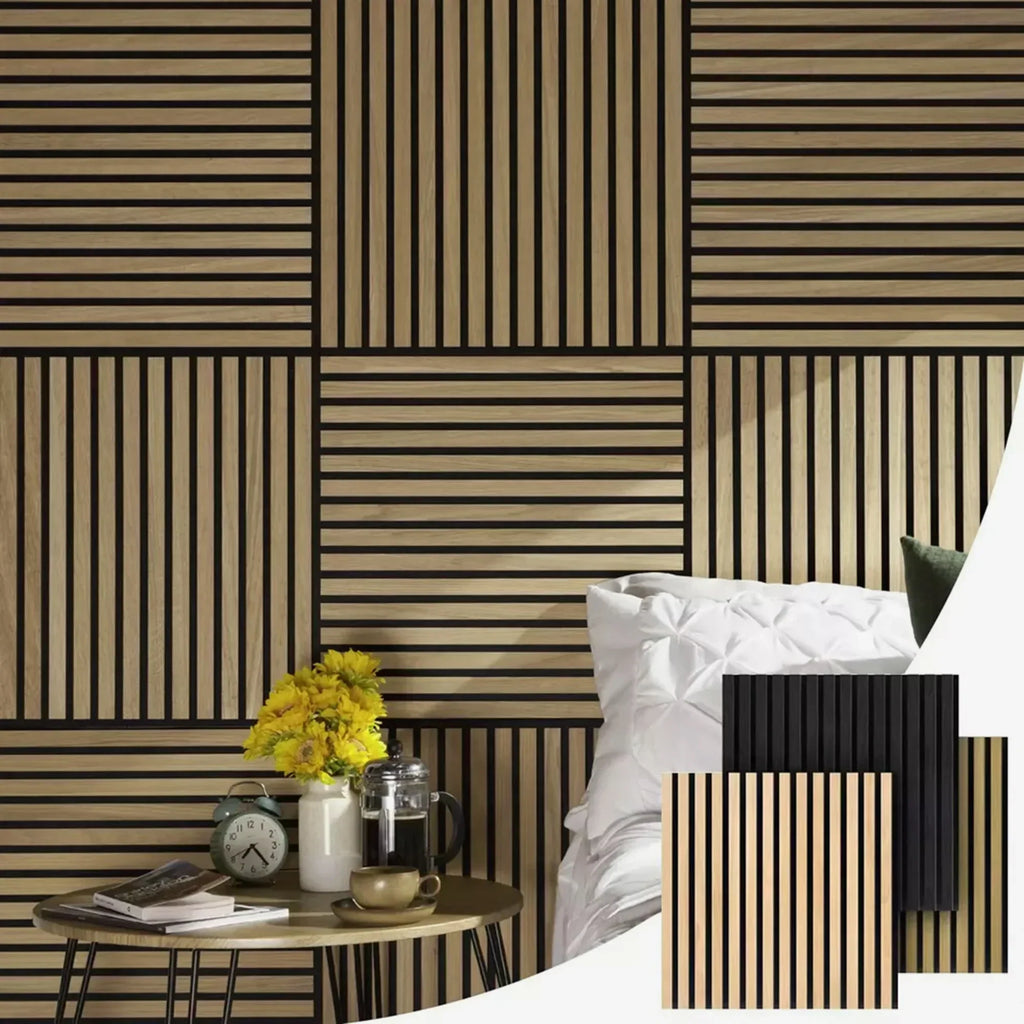 Light Oak Wooden Acoustic Wall Panels – 60cm x 60cm Wall Cladding UK