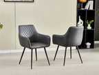 Pair of 2 Stanford Grey Leather Dining Chair Black Leg