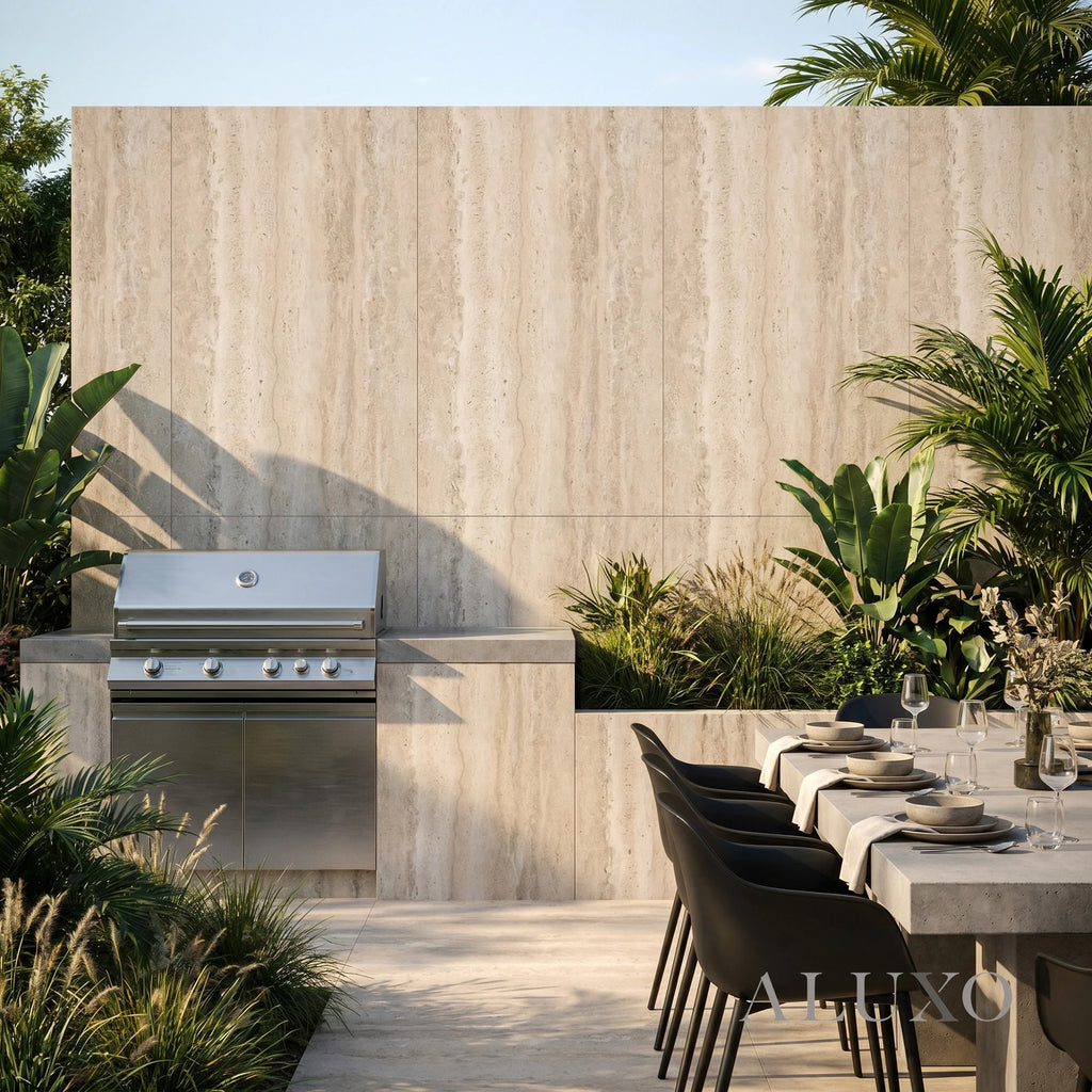 Outdoor Beige Travertine MCM Flexible Stone 2.88m² | 120x60cm Weather-Proof Exterior Panel (Set of 4)