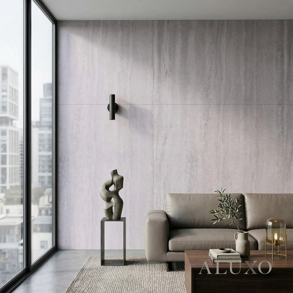 Light Grey Travertine MCM Flexible Stone | 120cm x 60cm Indoor Feature Wall Panel (Set of 4)