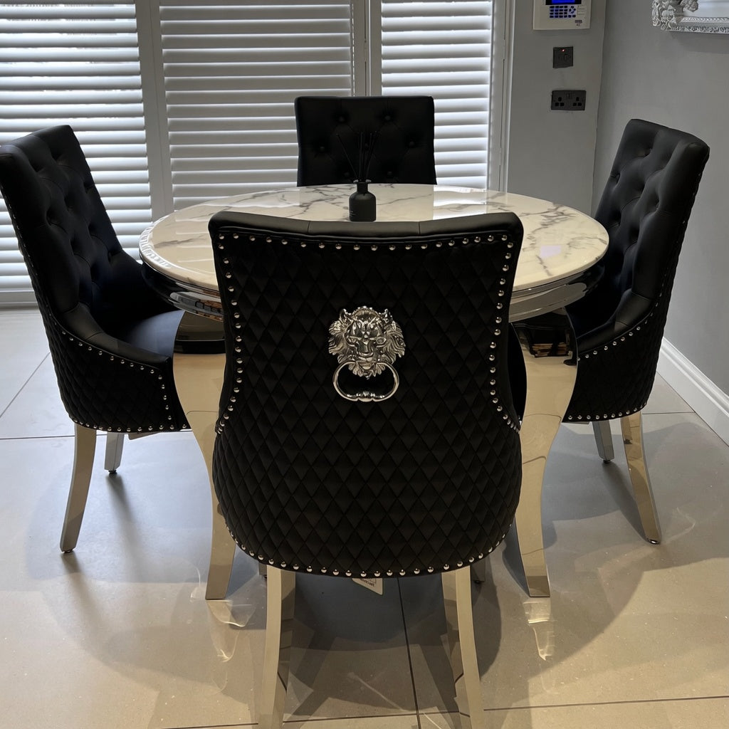 130Cm Louis round Marble Table With 4 Knocker Dining Chairs