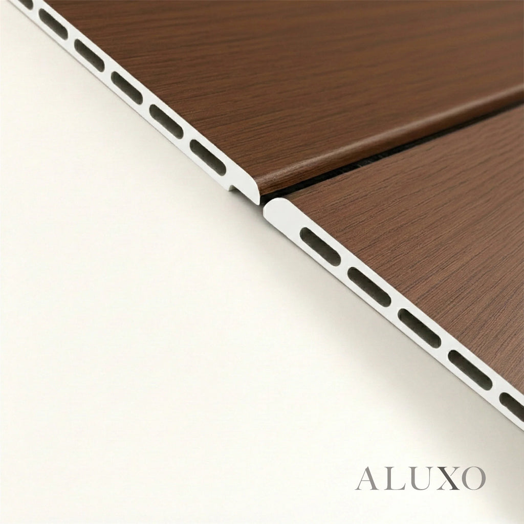 WPC Full Wall Set: 3D Wave & Flat Panels + 4 End Trims - Walnut (Dark Oak)