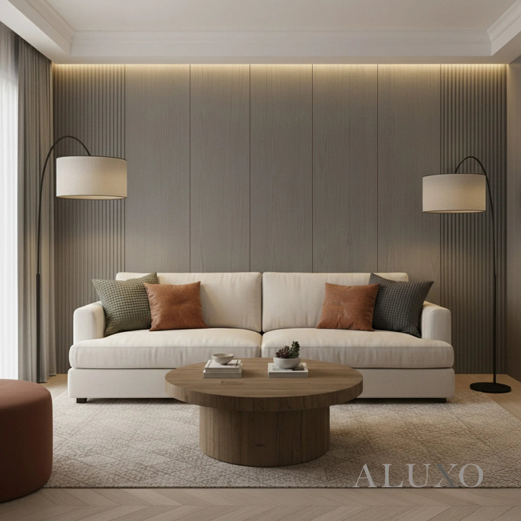 WPC Full Wall Set: 3D Wave & Flat Panels + 4 End Trims - Ash Grey