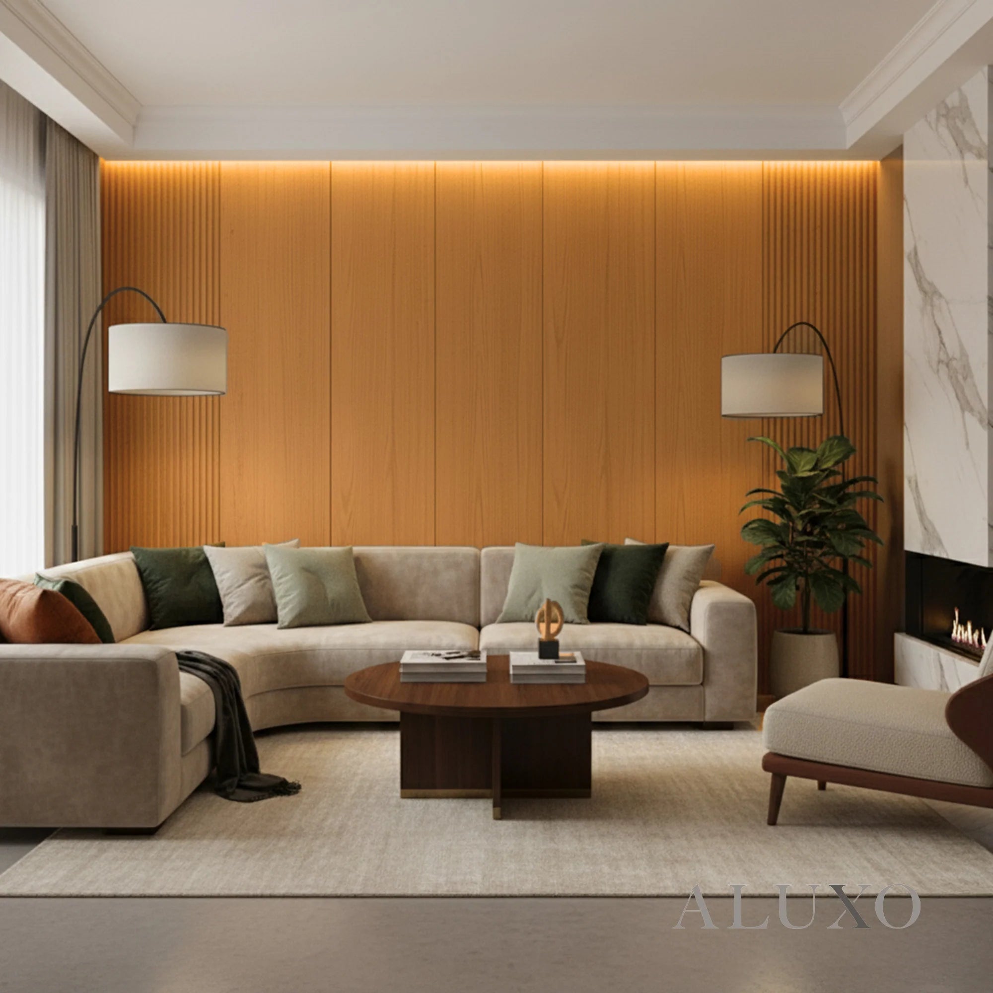 WPC Full Wall Set: 3D Wave & Flat Panels + 4 End Trims - Light Oak