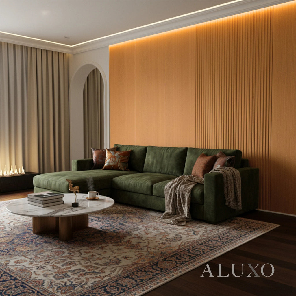 WPC Full Wall Set: 3D Wave & Flat Panels + 4 End Trims - Light Oak
