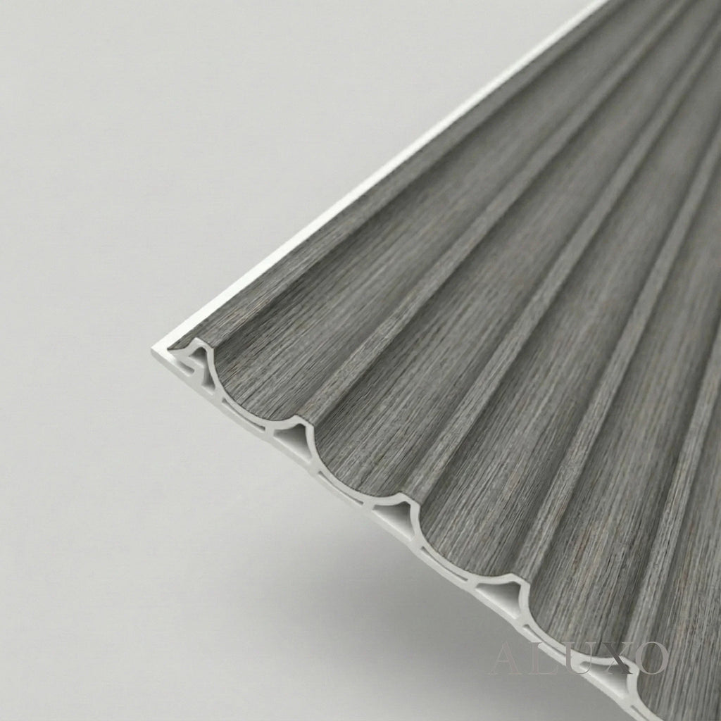 WPC Full Wall Set: 3D Wave & Flat Panels + 4 End Trims - Ash Grey