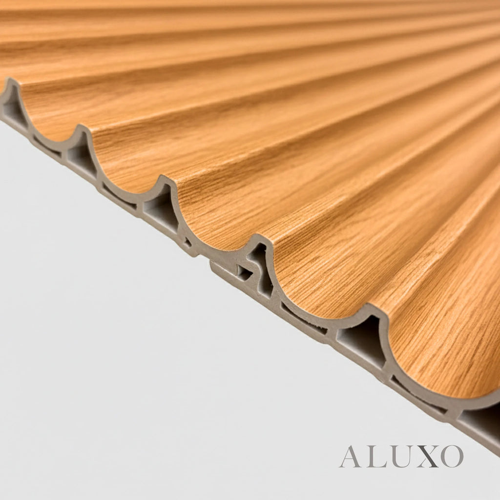 WPC Full Wall Set: 3D Wave & Flat Panels + 4 End Trims - Light Oak