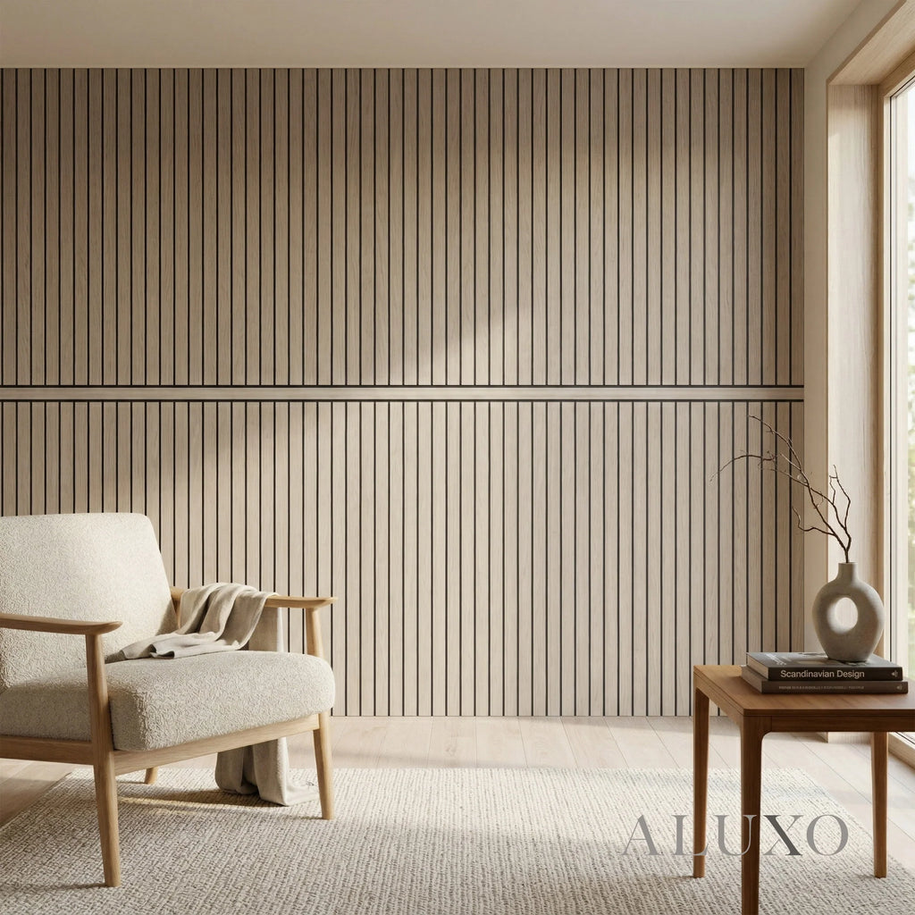 Sale Pre-Cut Wainscoting Wall Panel Kit - Slat Light Oak (196cm x 101cm) | Ready-to-Install Modern Half Wall Panelling