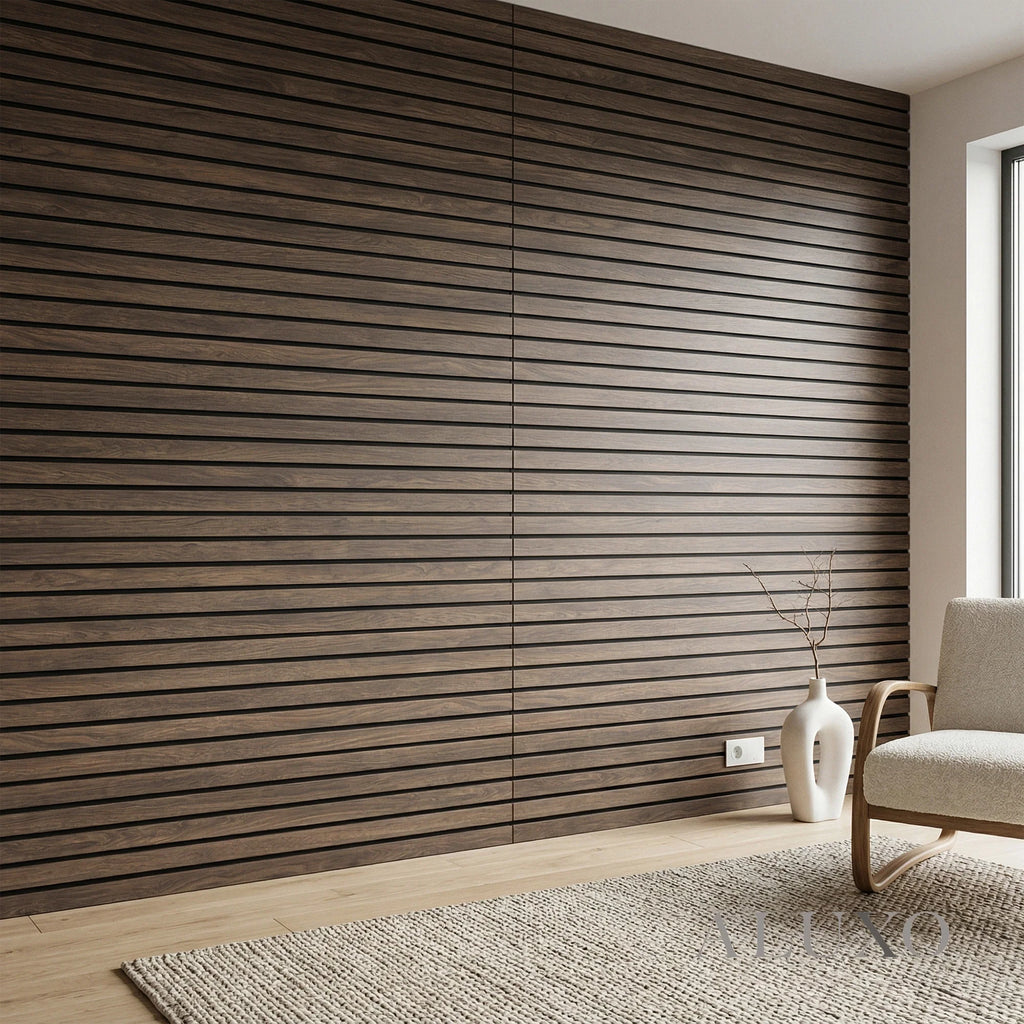 Pre-Cut Wainscoting Wall Panel Kit - Slat Walnut (196cm x 101cm) | Ready-to-Install Premium Half Wall Panelling