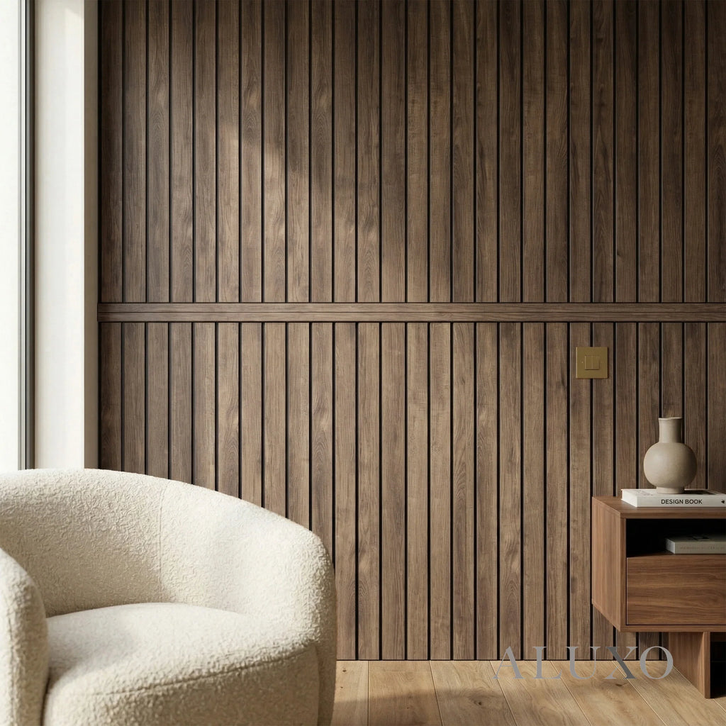 Pre-Cut Wainscoting Wall Panel Kit - Slat Walnut (196cm x 101cm) | Ready-to-Install Premium Half Wall Panelling