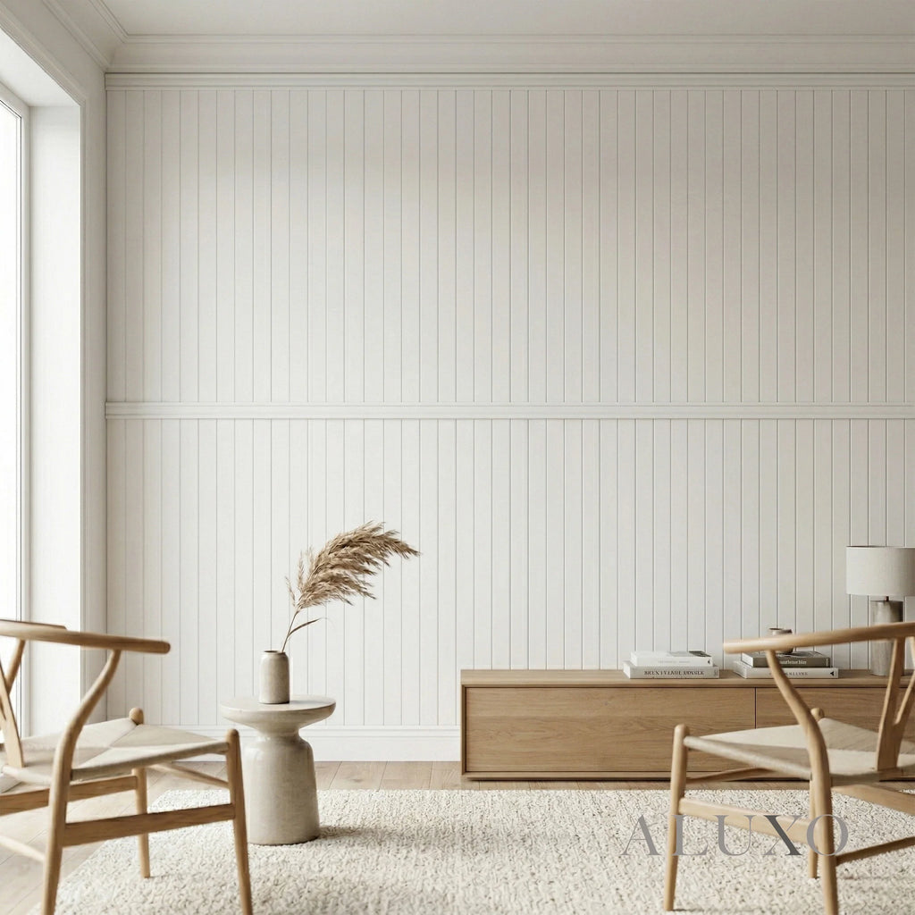 Pre-Cut Wainscoting Wall Panel Kit - Slat White (196cm x 101cm) | Ready-to-Install Modern Half Wall Panelling