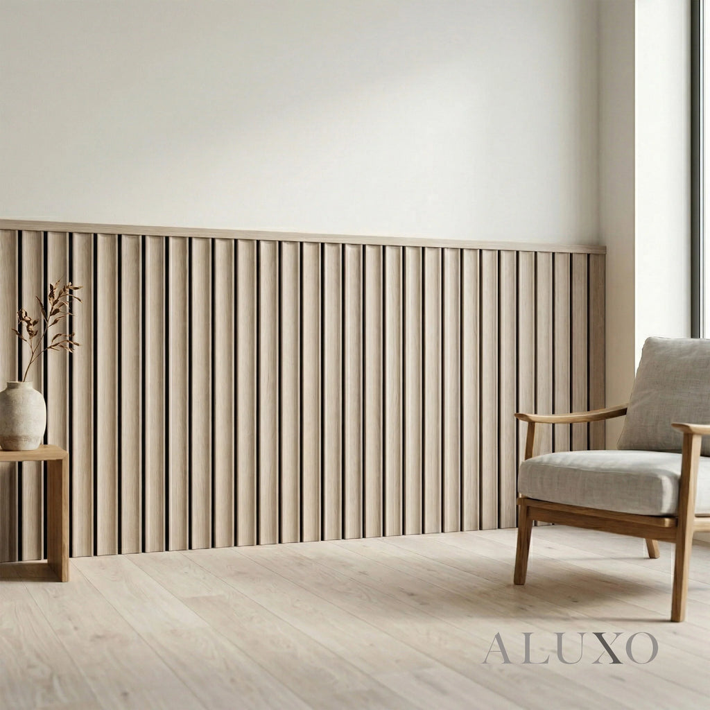 Pre-Cut Wainscoting Wall Panel Kit - Wave Light Oak (196cm x 100cm) | Ready-to-Install Scalloped Half-Wall